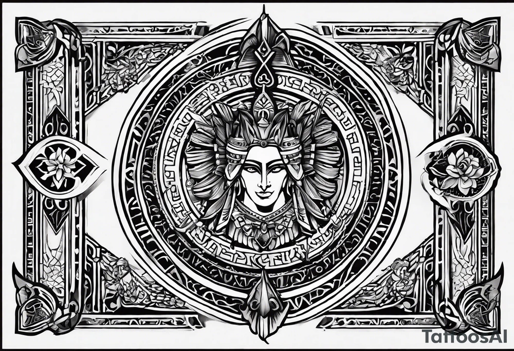 The tattoo is spiritually driven, using the Latin quote "Vincit qui see Vincit," which translates to "He who conquers himself conquers the world." Create this tattoo using the ideas of the warrior spirit, discipline, and growth in all aspects of life tattoo idea
