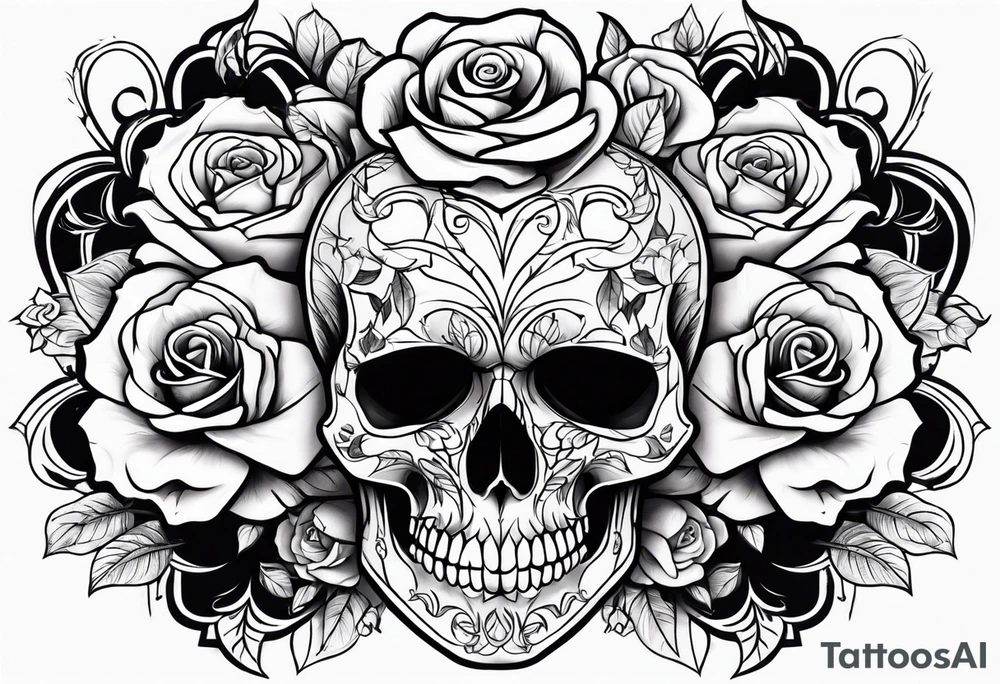 skull and roses tattoo idea