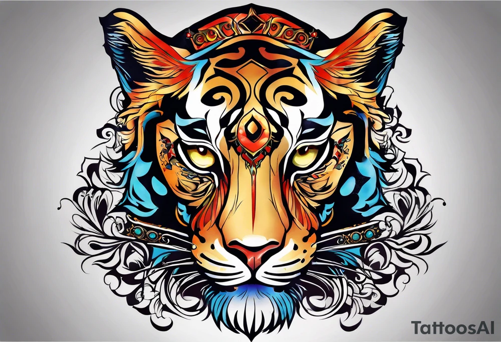 женщина демон с красными языками пламени за ней tattoo idea