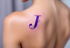 Sharp geometric "J" in purple with sleek, modern lines and cyan shadows. tattoo idea