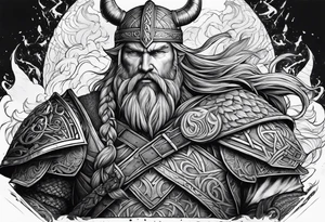 Norse mythology, ultra realism, Viking, war, battle, storm, chaos,  detailed, ragnarok tattoo idea