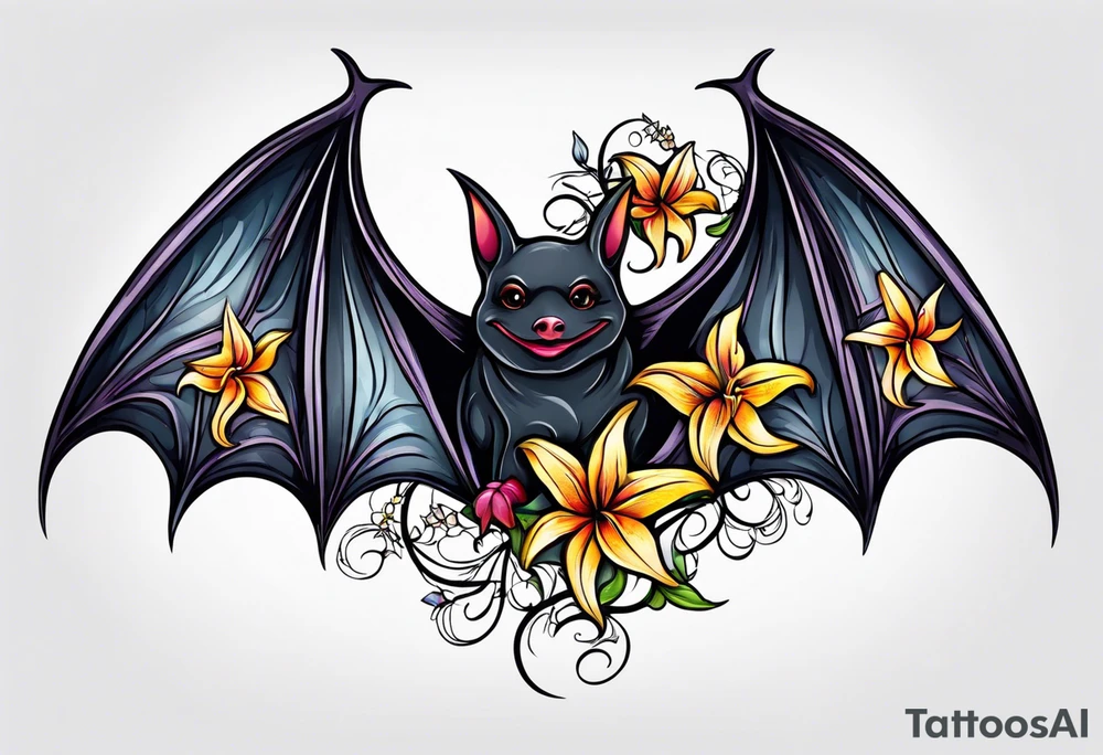 Vines flowers bat stars tattoo idea