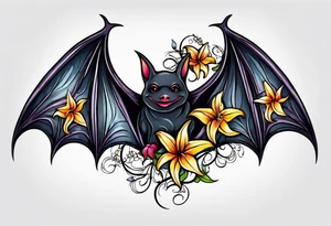 Vines flowers bat stars tattoo idea