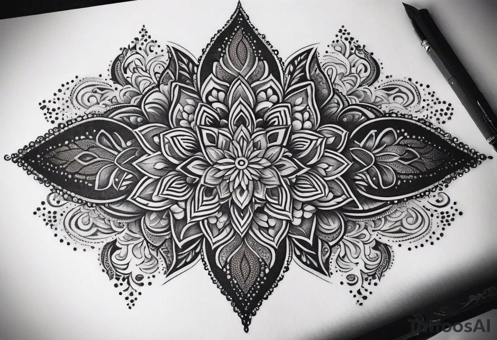 Ornamental tattoo with nature on the back tattoo idea