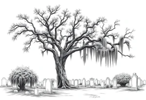 Laurel oaks with Spanish moss in a cemetery tattoo idea
