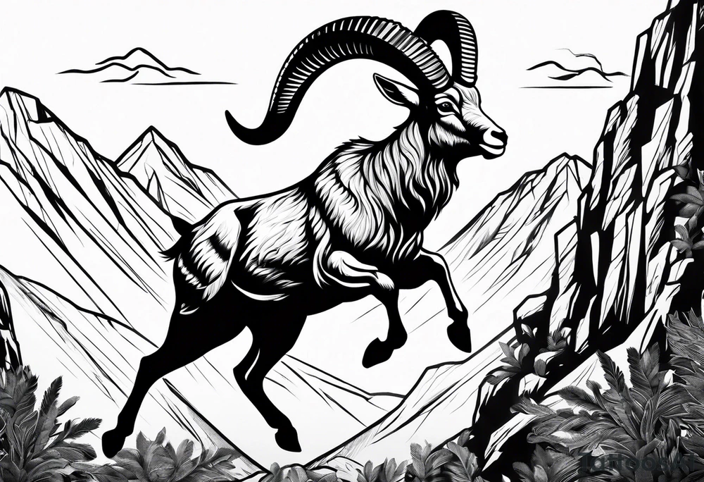 ibex jumping into mountains tattoo idea