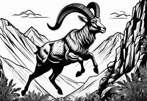 ibex jumping into mountains tattoo idea