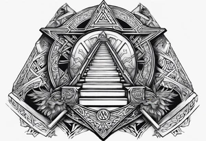 Valhalla sword shield axe stairs Valknut  fire tattoo idea
