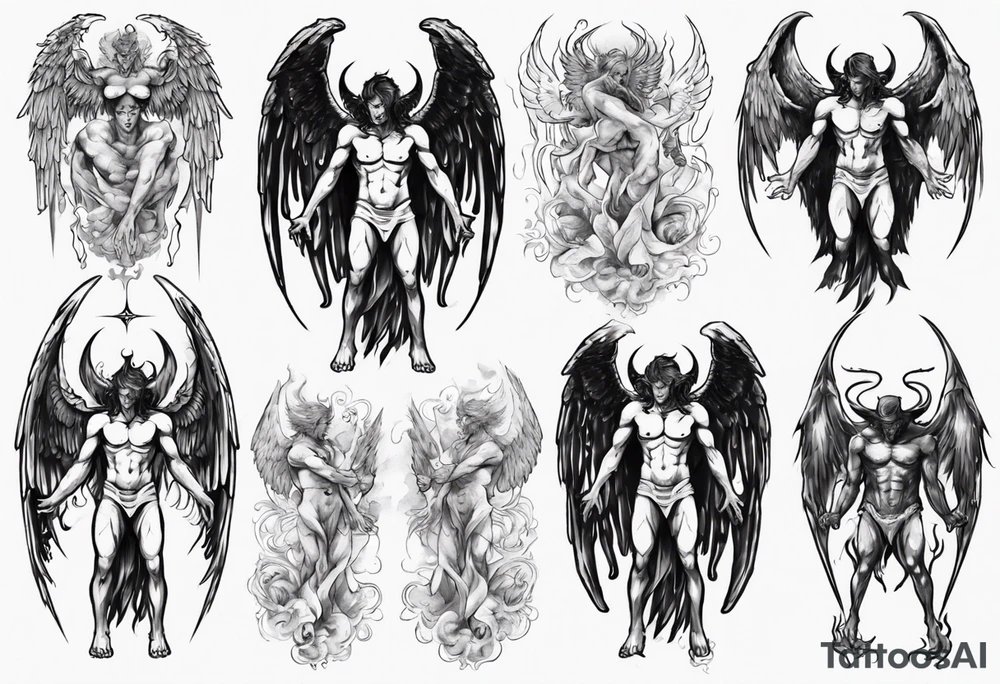 an angel transforming into a demon tattoo idea