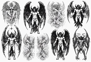 an angel transforming into a demon tattoo idea
