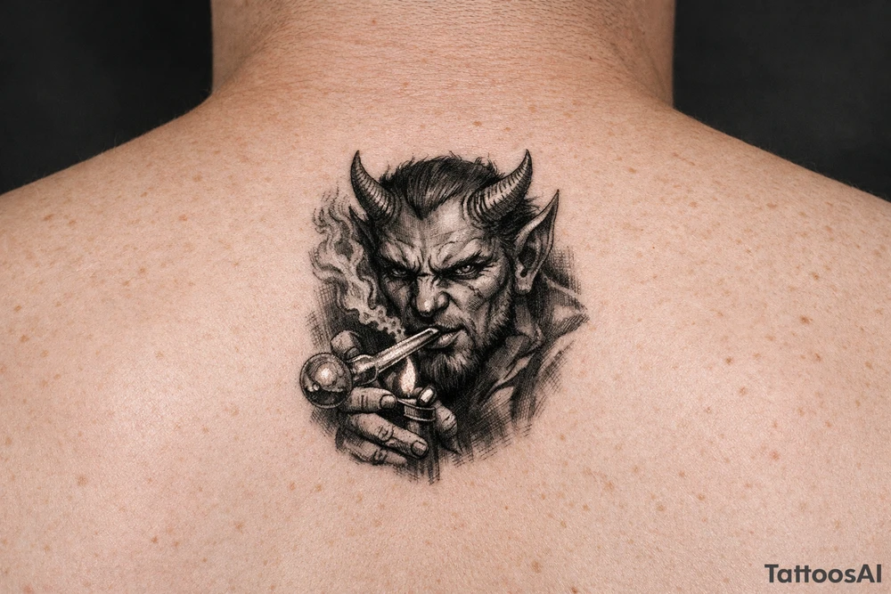 Devil smoking meth pipe tattoo idea