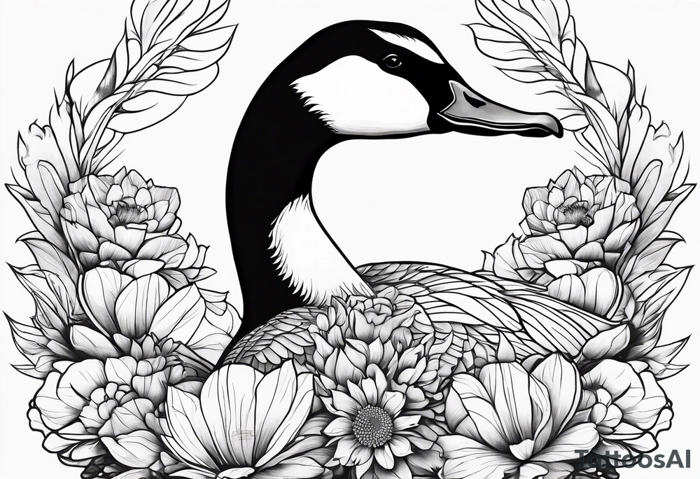 angry canadian goose with flowers side tattoo idea
