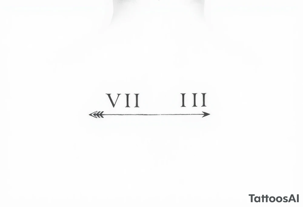 Minimalist fine-line tattoo, Roman numerals VII with a down arrow and VIII with an up arrow, clean typography, delicate, micro-tattoo style, sharp black ink, plain white background. tattoo idea