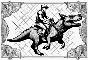 Frenchie riding dinosaur tattoo idea