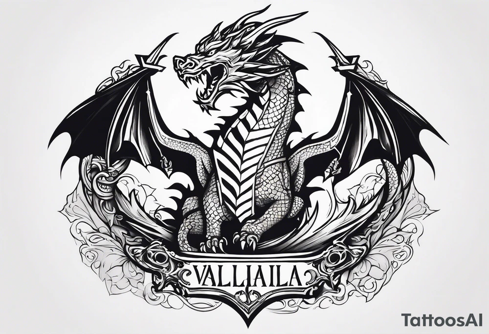 Valhalla sword shield dragon tattoo idea