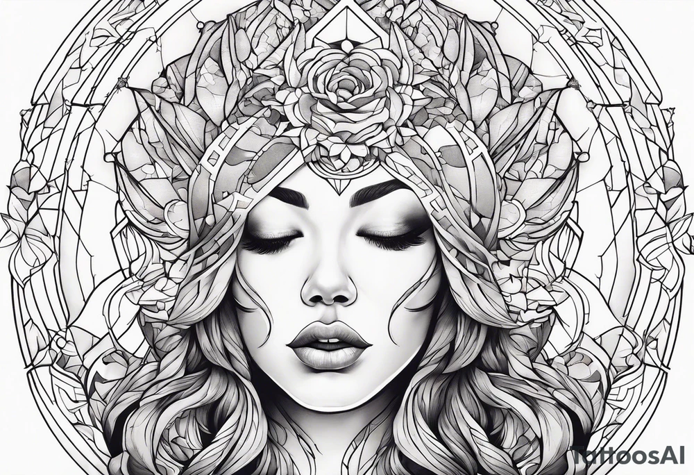 Woman , hands above her head, holding womb of creation tattoo idea