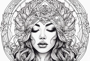 Woman , hands above her head, holding womb of creation tattoo idea