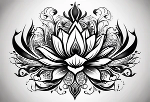 one vertical tattoo that combines lotus flower, phoenix and helix, strength and resilience symbols tattoo idea