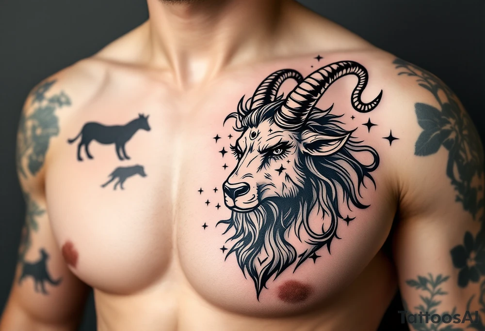 Capricorn head and body y starsign  10x10 cm tattoo idea