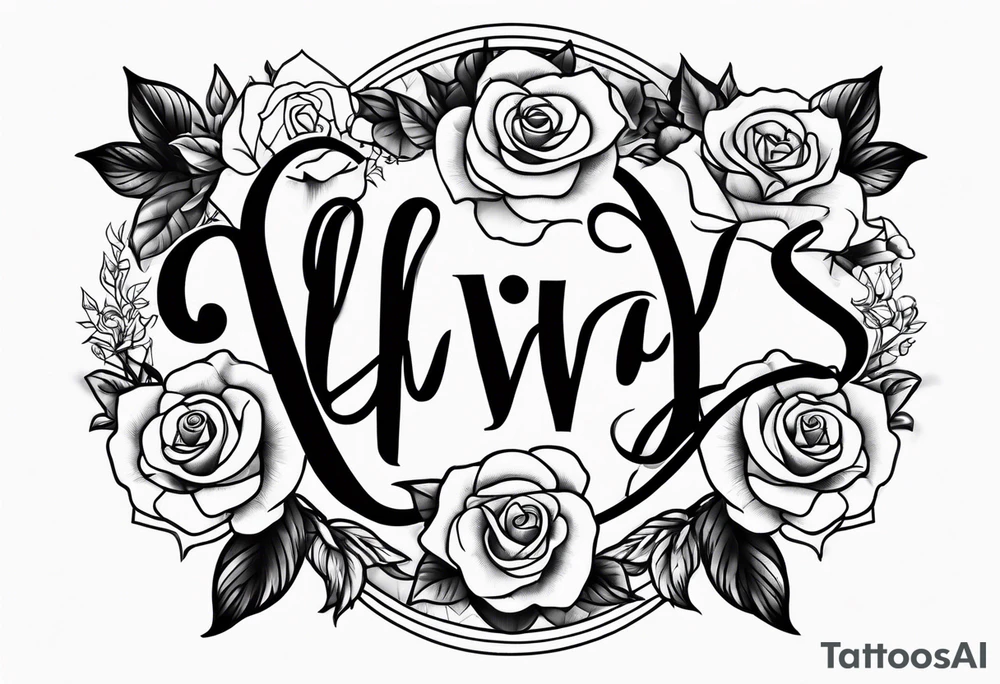 The word Always surrounded by roses tattoo idea