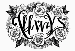 The word Always surrounded by roses tattoo idea