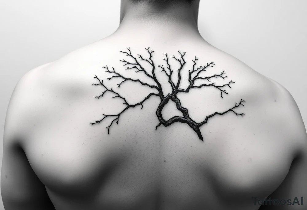 Flowing asymmetrical symbolic tree quarter sleeve on shoulder. Bold and simple branches that do not look realistic. tattoo idea