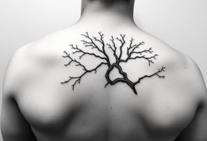 Flowing asymmetrical symbolic tree quarter sleeve on shoulder. Bold and simple branches that do not look realistic. tattoo idea