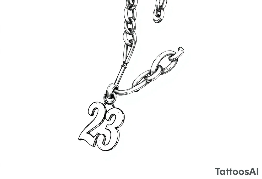 Iced out Cuban link chain with number 23 pendant hanging tattoo idea