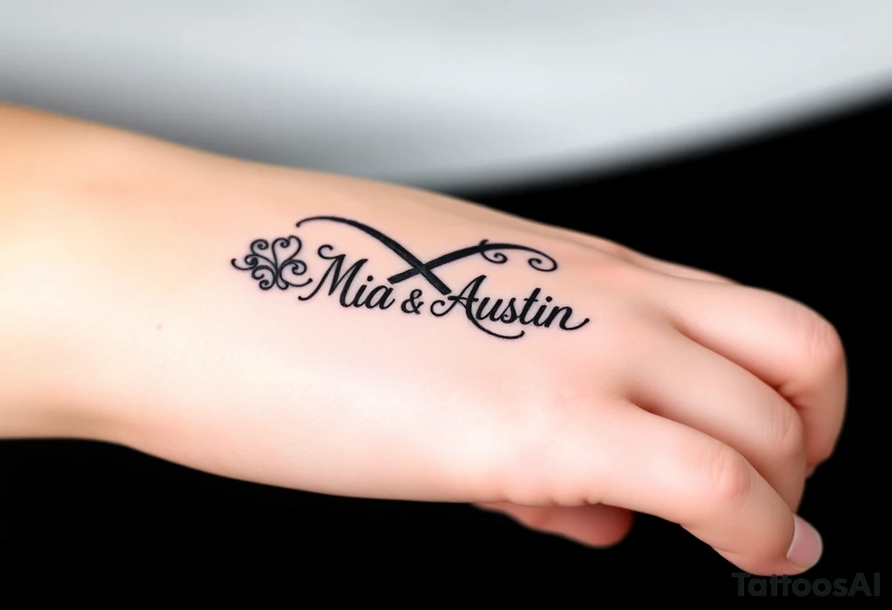 Infinity symbol with the name's Mia and Austin tattoo idea