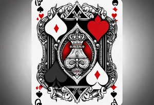 one playing card with both queen of hearts and king of spades incorporated in extreme minimalistic  style tattoo idea