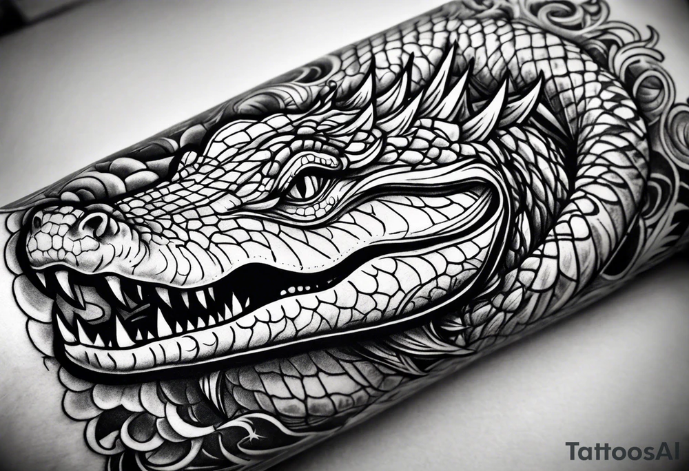 Arm sleeve with alligators and lightning tattoo idea