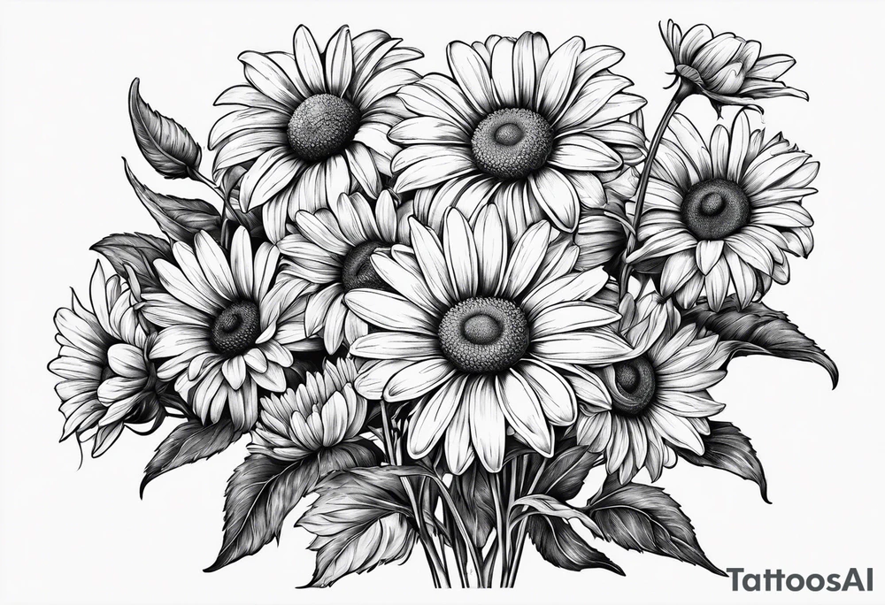 Daisy bouquet with stems and with a sunflower tattoo idea Daisy bouquet with stems and with a sunflower tattoo idea