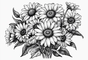 Daisy bouquet with stems and with a sunflower tattoo idea