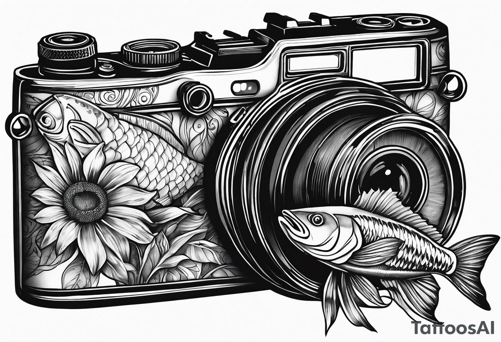 sunflower, camera, fish , éclair tattoo idea