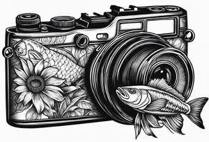 sunflower, camera, fish , éclair tattoo idea