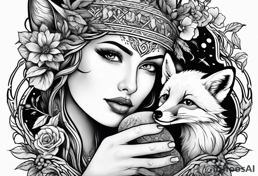 Forest mother feeding fox tattoo idea