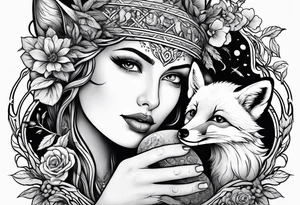 Forest mother feeding fox tattoo idea