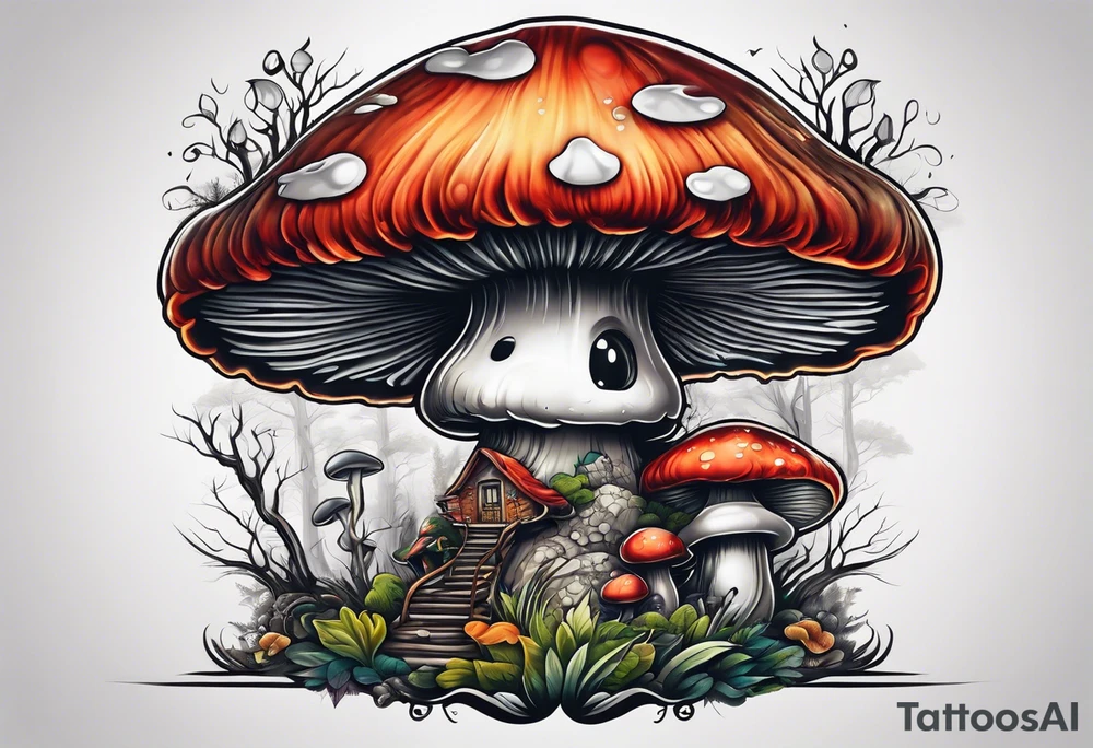 mushroom lady running naked in the woods tattoo idea
