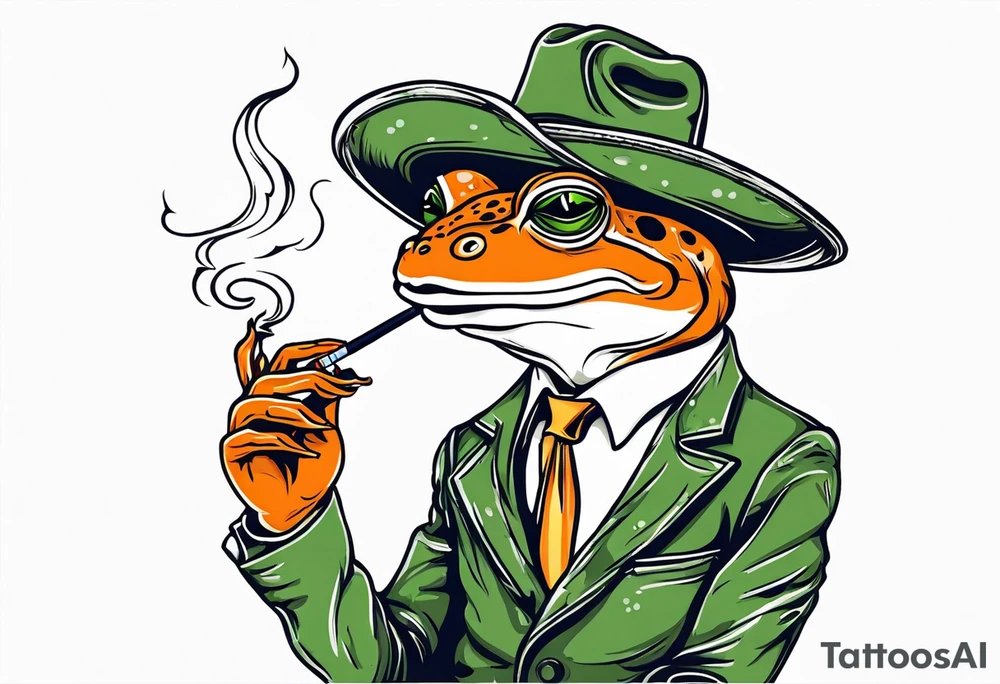 frog smoking a cigarette with a cowboy hat on tattoo idea