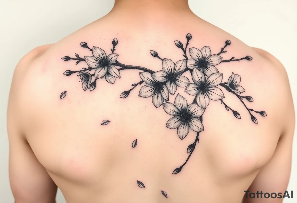 delicate cherry blossoms swirling in spring breeze with petals tattoo idea