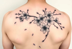 delicate cherry blossoms swirling in spring breeze with petals tattoo idea