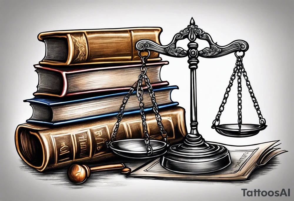Law scales of justice books gavel tattoo idea