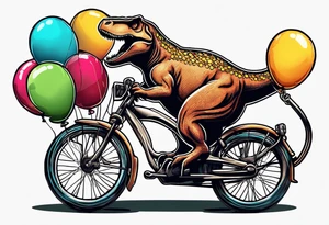 Trex riding a bicycle holding balloons tattoo idea