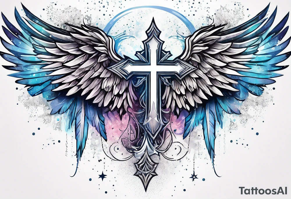 Constellation, Angel wing , snow , cross tattoo idea