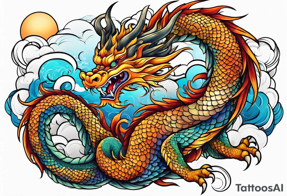 Japanese Dragon cute, celestial, cross tattoo idea