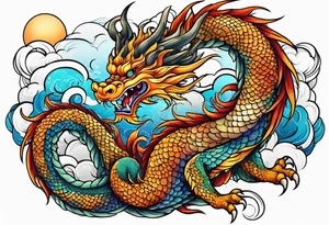 Japanese Dragon cute, celestial, cross tattoo idea
