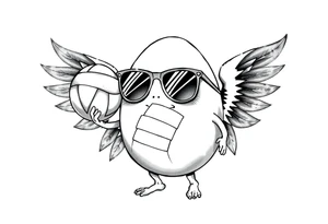 walking egg in sunglasses like lenons , holding a volleyball tattoo idea