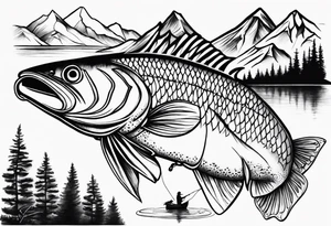 fishing lure mountains tattoo idea