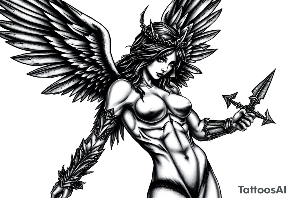 Goth angel sexy full body warrior tattoo idea