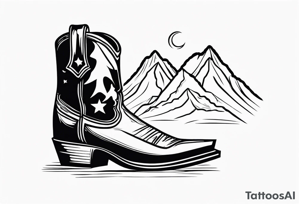 cowboy boot and mountains tattoo idea